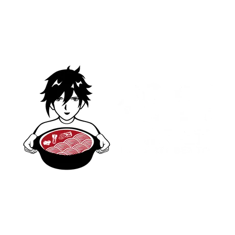 Nabe-En mascot — chopsticks pulling udon from a hotpot