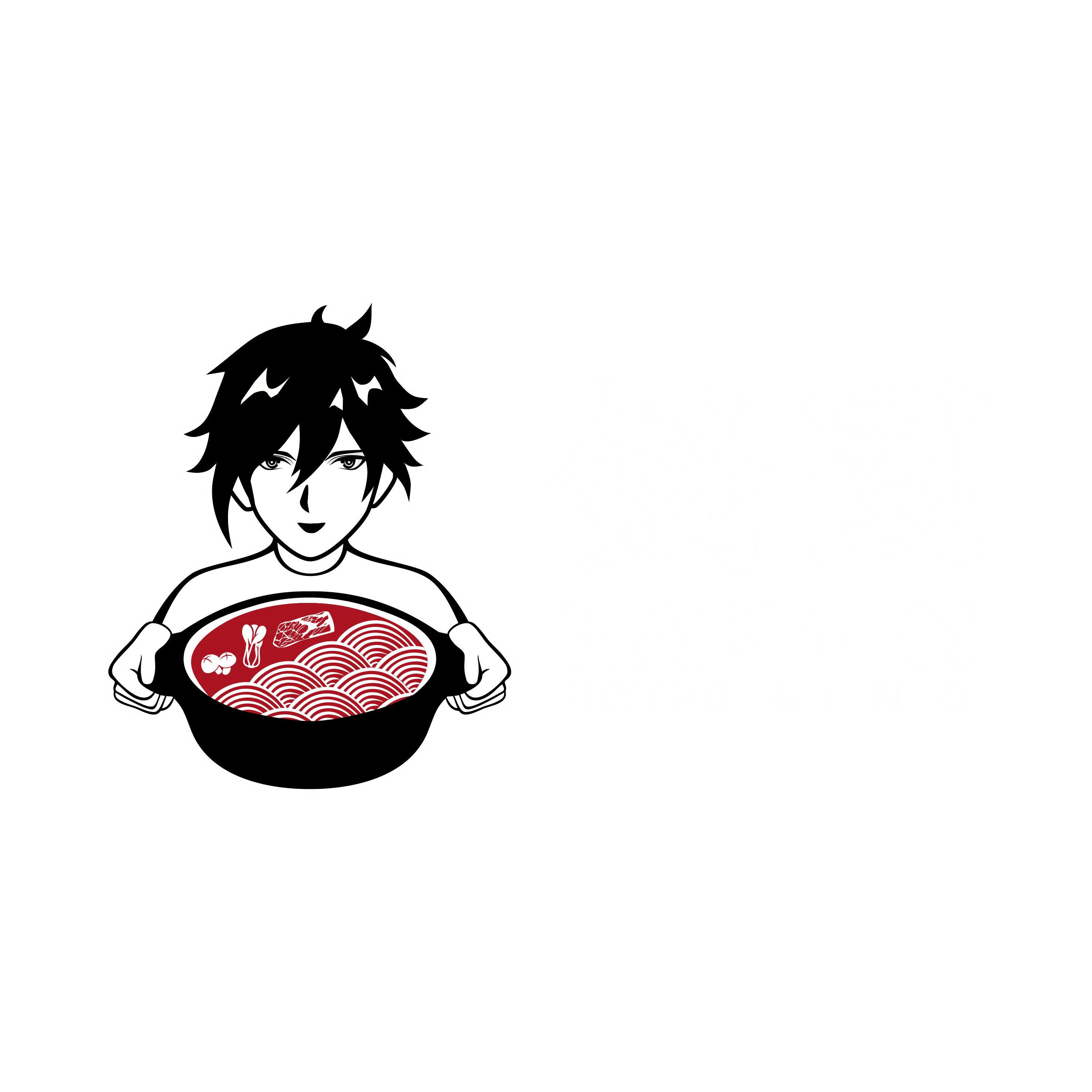 Nabe-En mascot — chopsticks pulling udon from a hotpot